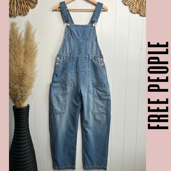 Free People jumpsuit denim Small one-piece overalls onesie cotton - Picture 7 of 9